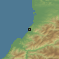Shaded relief of the 53 km around Chakvi, drawn from the GMTED2010 grid