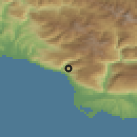 Shaded relief of the 52 km around Gagra, drawn from the GMTED2010 grid
