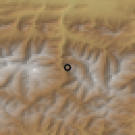 Shaded relief of the 52 km around Kazbegi, drawn from the GMTED2010 grid