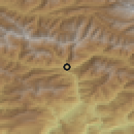 Shaded relief of the 52 km around Lentekhi, drawn from the GMTED2010 grid