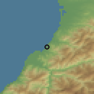 Shaded relief of the 53 km around Makhinjauri, drawn from the GMTED2010 grid