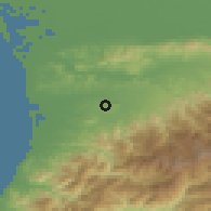 Shaded relief of the 53 km around Naruja, drawn from the GMTED2010 grid