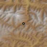 Shaded relief of the 52 km around Sioni, drawn from the GMTED2010 grid