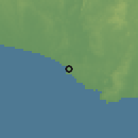 Shaded relief of the 60 km around Axim, drawn from the GMTED2010 grid