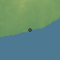 Shaded relief of the 60 km around Elmina, drawn from the GMTED2010 grid