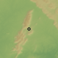 Shaded relief of the 60 km around Kibi, drawn from the GMTED2010 grid