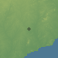 Shaded relief of the 60 km around Swedru, drawn from the GMTED2010 grid
