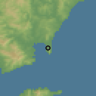 Shaded relief of the 55 km around Gibraltar, drawn from the GMTED2010 grid