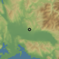 Shaded relief of the 54 km around Agrínion, drawn from the GMTED2010 grid