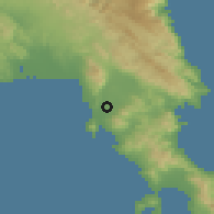 Shaded relief of the 54 km around Asopós, drawn from the GMTED2010 grid