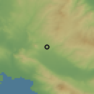 Shaded relief of the 53 km around Ássiros, drawn from the GMTED2010 grid