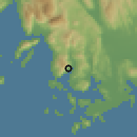 Shaded relief of the 54 km around Astakós, drawn from the GMTED2010 grid