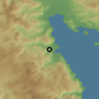 Shaded relief of the 54 km around Ástros, drawn from the GMTED2010 grid