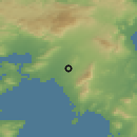 Shaded relief of the 54 km around Athens, drawn from the GMTED2010 grid
