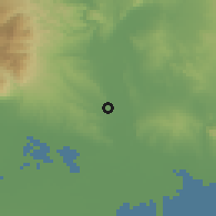 Shaded relief of the 53 km around Áthira, drawn from the GMTED2010 grid
