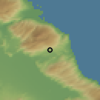Shaded relief of the 53 km around Ayiá, drawn from the GMTED2010 grid
