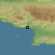 Shaded relief of the 55 km around Ayía Galíni, drawn from the GMTED2010 grid