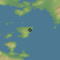 Shaded relief of the 54 km around Ayía Marína, drawn from the GMTED2010 grid