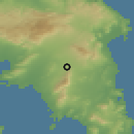 Shaded relief of the 54 km around Ayía Paraskeví, drawn from the GMTED2010 grid