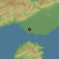Shaded relief of the 53 km around Ayíasma, drawn from the GMTED2010 grid