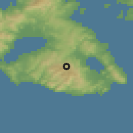Shaded relief of the 54 km around Ayiásos, drawn from the GMTED2010 grid