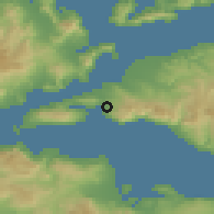 Shaded relief of the 54 km around Aidipsós, drawn from the GMTED2010 grid