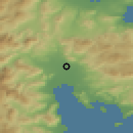 Shaded relief of the 54 km around Ayía Triáda, drawn from the GMTED2010 grid