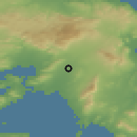 Shaded relief of the 54 km around Áyioi Anáryiroi, drawn from the GMTED2010 grid