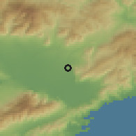 Shaded relief of the 53 km around Áyios Athanásios, drawn from the GMTED2010 grid