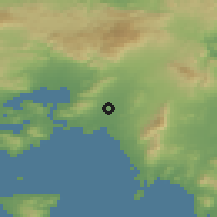 Shaded relief of the 54 km around Aigáleo, drawn from the GMTED2010 grid