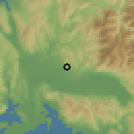 Shaded relief of the 54 km around Áyios Konstantínos, drawn from the GMTED2010 grid