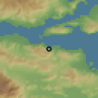 Shaded relief of the 54 km around Áyios Konstantínos, drawn from the GMTED2010 grid
