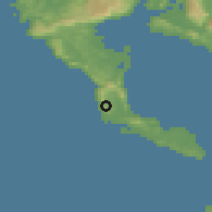 Shaded relief of the 53 km around Áyios Matthaíos, drawn from the GMTED2010 grid