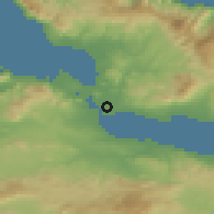 Shaded relief of the 54 km around Áyios Nikólaos, drawn from the GMTED2010 grid
