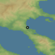Shaded relief of the 53 km around Áyios Nikólaos, drawn from the GMTED2010 grid