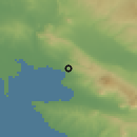 Shaded relief of the 53 km around Áyios Paúlos, drawn from the GMTED2010 grid
