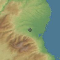 Shaded relief of the 53 km around Áyios Spirídon, drawn from the GMTED2010 grid