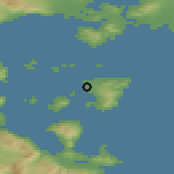 Shaded relief of the 54 km around Aíyina, drawn from the GMTED2010 grid