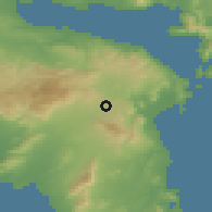 Shaded relief of the 54 km around Áyios Stéfanos, drawn from the GMTED2010 grid