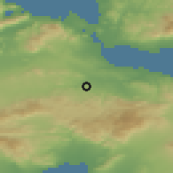 Shaded relief of the 54 km around Áyios Thomás, drawn from the GMTED2010 grid