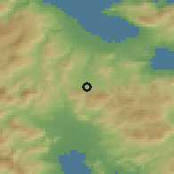 Shaded relief of the 54 km around Áyios Vasílios, drawn from the GMTED2010 grid