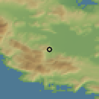 Shaded relief of the 54 km around Áyios Yeóryios, drawn from the GMTED2010 grid