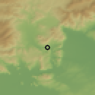Shaded relief of the 53 km around Damásion, drawn from the GMTED2010 grid