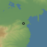 Shaded relief of the 53 km around Aiyínion, drawn from the GMTED2010 grid