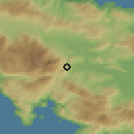 Shaded relief of the 54 km around Daúlia, drawn from the GMTED2010 grid