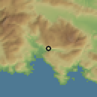 Shaded relief of the 54 km around Delfoí, drawn from the GMTED2010 grid