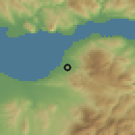 Shaded relief of the 54 km around Deménika, drawn from the GMTED2010 grid