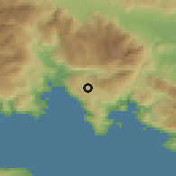 Shaded relief of the 54 km around Desfína, drawn from the GMTED2010 grid