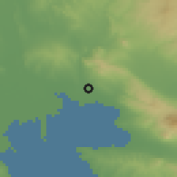 Shaded relief of the 53 km around Diavatá, drawn from the GMTED2010 grid