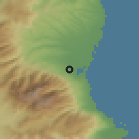 Shaded relief of the 53 km around Díon, drawn from the GMTED2010 grid